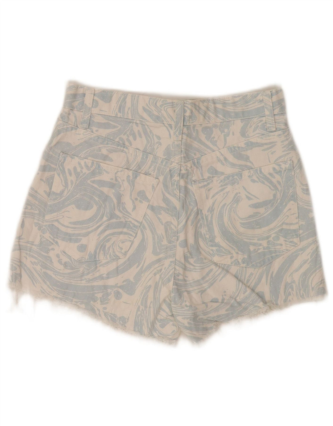 Zara Shorts jeans feminino com padrão abstrato UE 34 2XS W24 azul