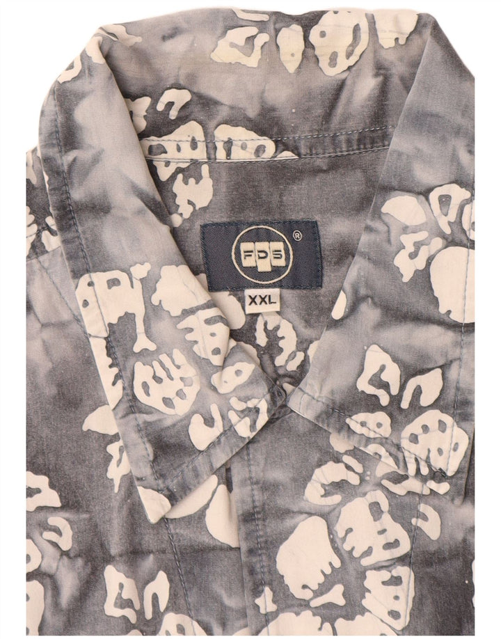 Camisa masculina vintage de manga curta 2XL algodão floral cinza