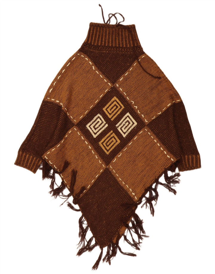 Pashmina Poncho Jumper feminino tamanho único marrom Argyle/Diamante Cashmere