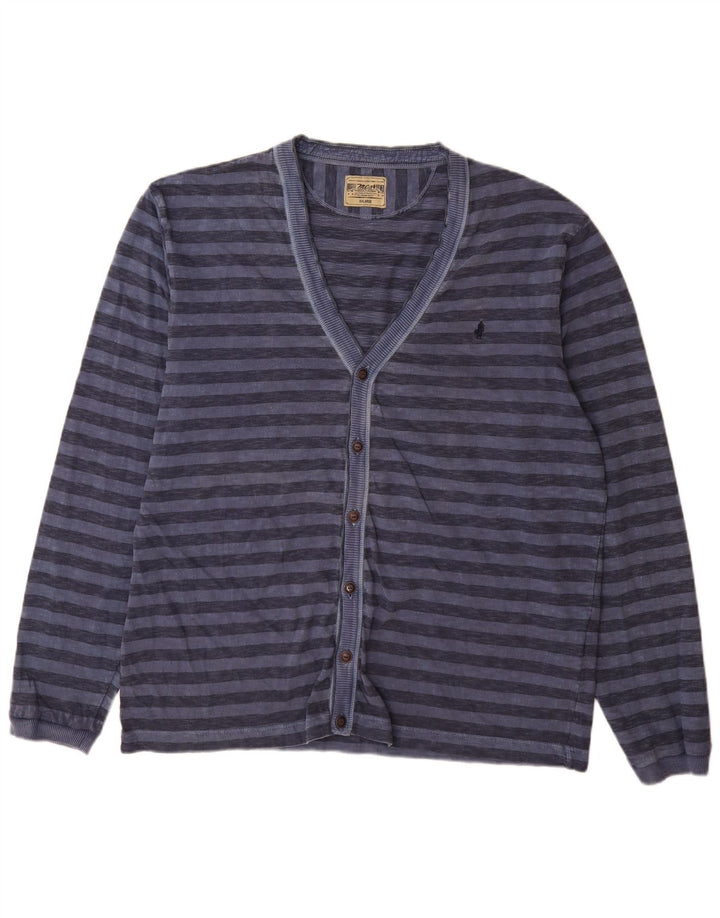 Suéter cardigã masculino Marlboro Classics 2XL algodão listrado azul