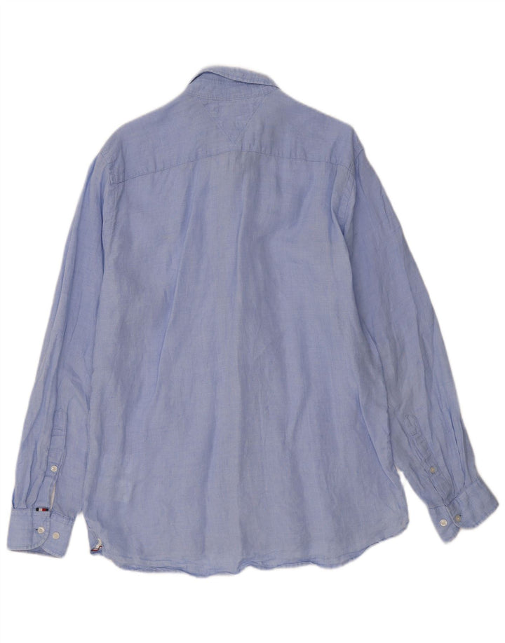 Camisa masculina TOMMY HILFIGER regular fit grande linho azul