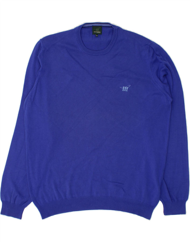 HENRY COTTONS Mens Crew Neck Jumper Sweater 2XL Blue Cotton Vintage Henry Cottons and Second-Hand Henry Cottons from Messina Hembry 