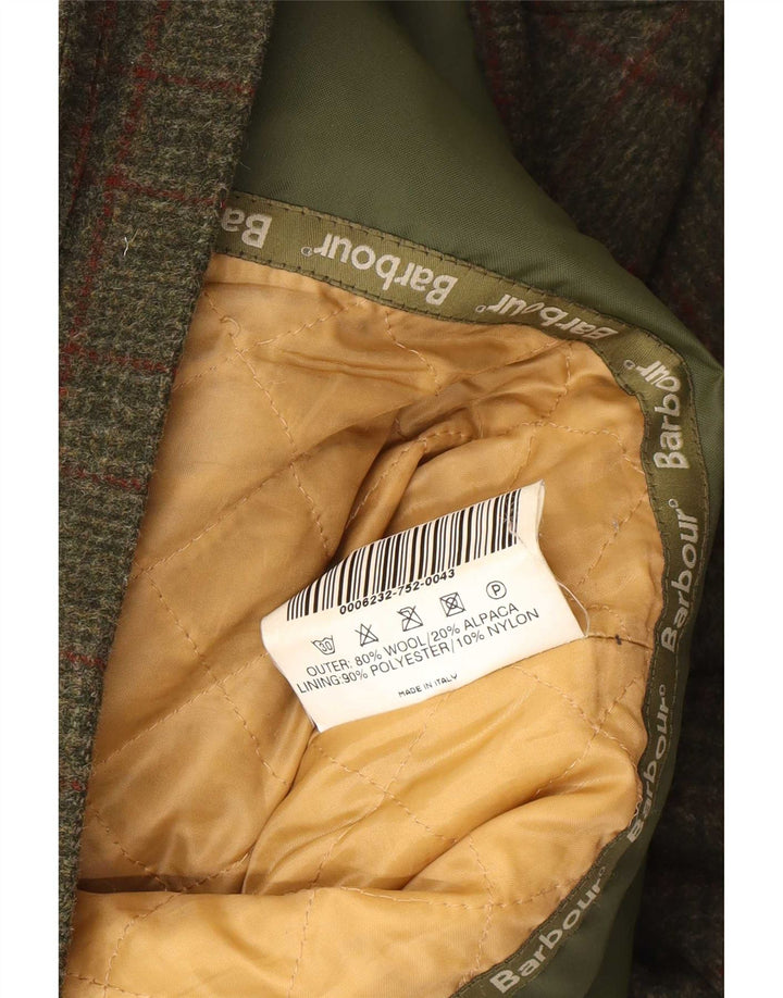 Jaqueta utilitária masculina Barbour UK 38 lã xadrez cáqui média