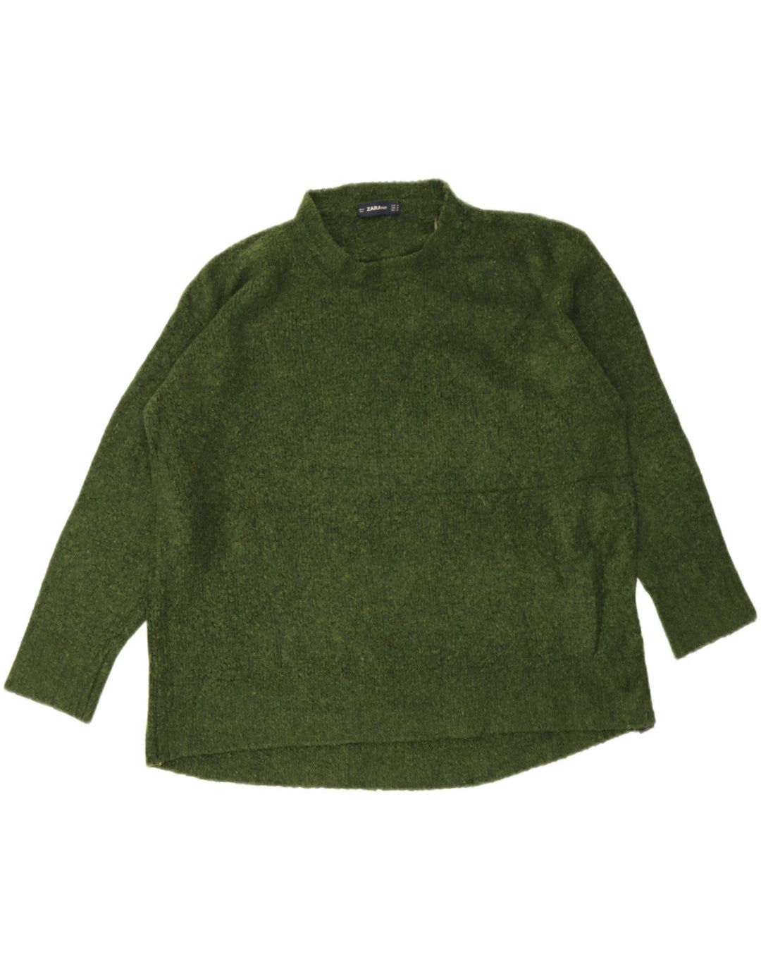 Zara Suéter feminino oversized com gola redonda Reino Unido 14 médio verde manchado