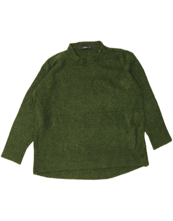 Zara Suéter feminino oversized com gola redonda Reino Unido 14 médio verde manchado