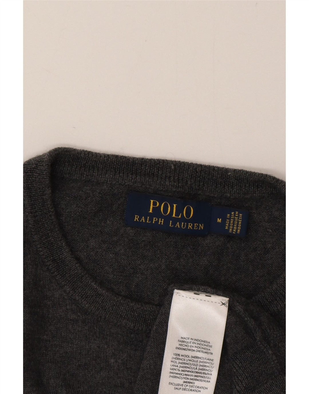 Suéter masculino Polo Ralph Lauren com gola redonda e lã cinza médio