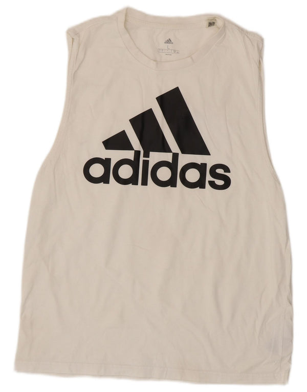 Adidas Womens Graphic Vest Top UK 16 Grande Algodão Branco