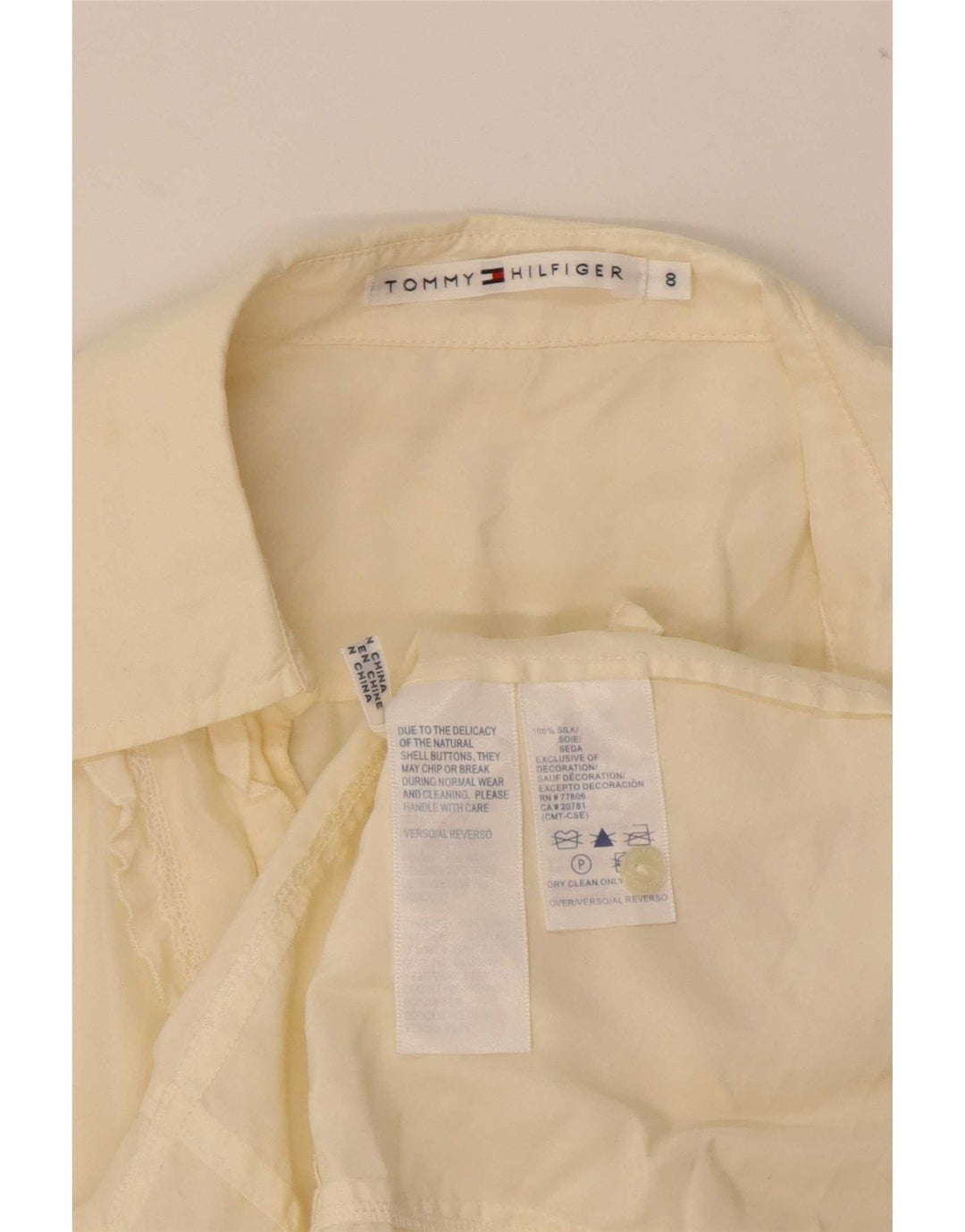 Camisa feminina Tommy Hilfiger de manga curta com babados na frente EUA 8 médio amarelo