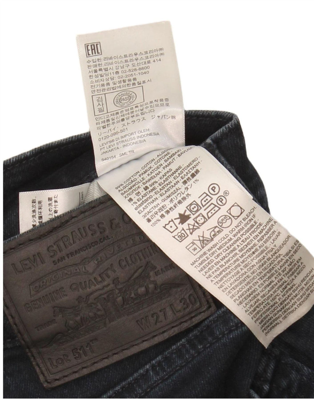 LEVI'S Feminino 511 Slim Jeans W27 L30 Azul Marinho Algodão