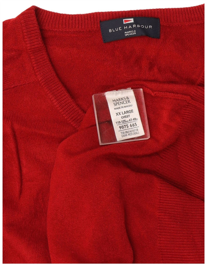 Suéter masculino Marks & Spencer com decote em V 2XL acrílico vermelho