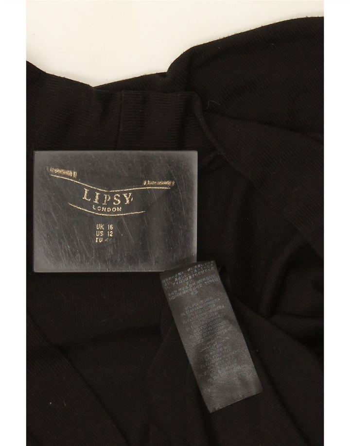Suéter feminino Lipsy Longline aberto com cardigan UK 16 grande poliéster preto