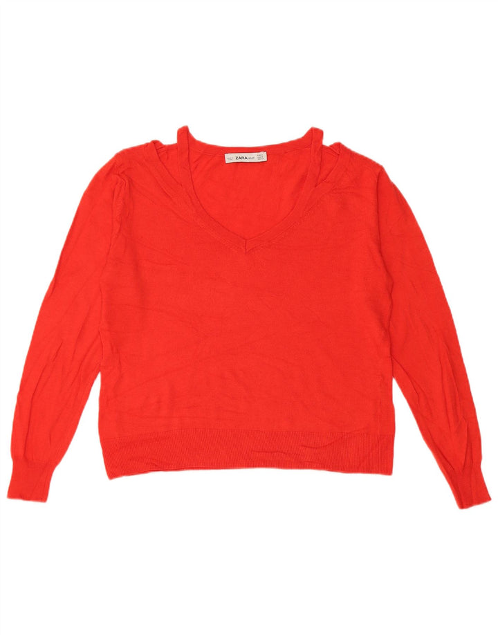 Suéter feminino Zara com decote em V e decote em V UK 10 pequeno vermelho
