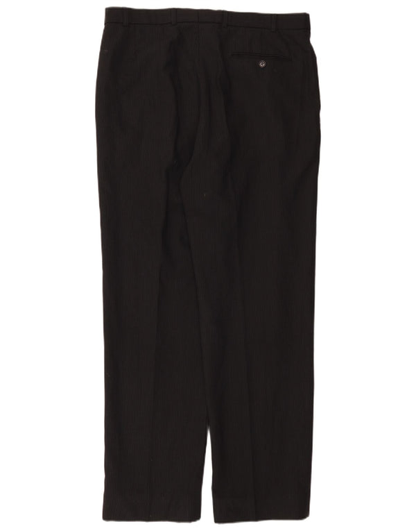 Calça masculina de terno Marks & Spencer W36 L33 preta listrada de poliéster