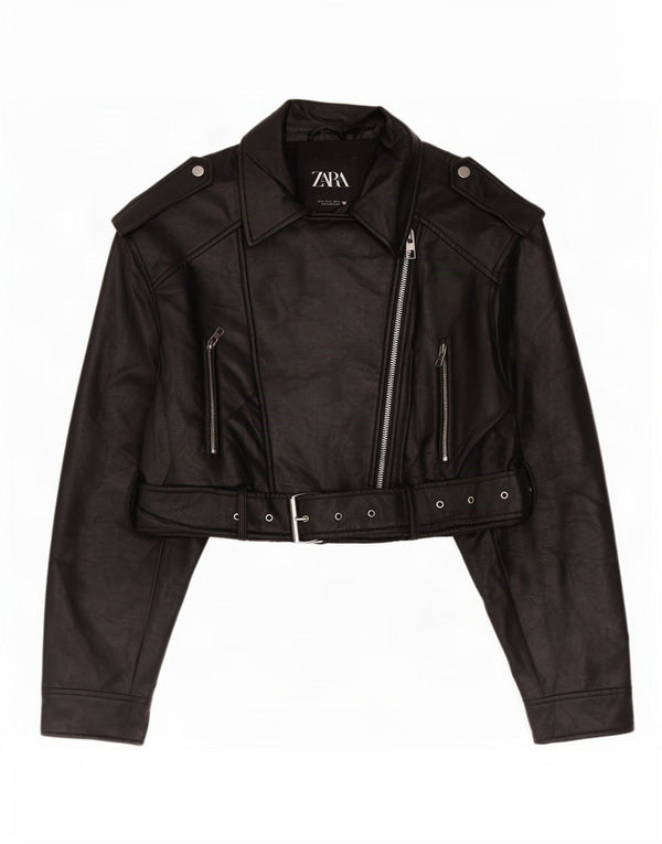 Zara Jaqueta feminina de couro sintético para motociclista UK 18 XL preto poliéster