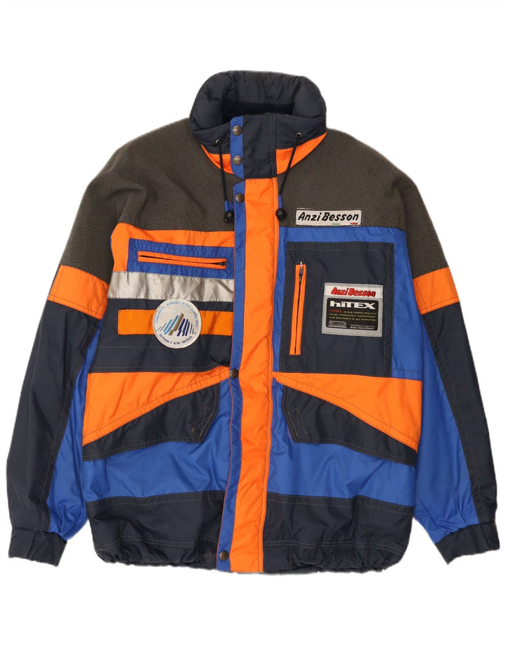 Jaqueta de esqui masculina com capuz gráfico Anzi Besson IT 50 grande bloco colorido azul