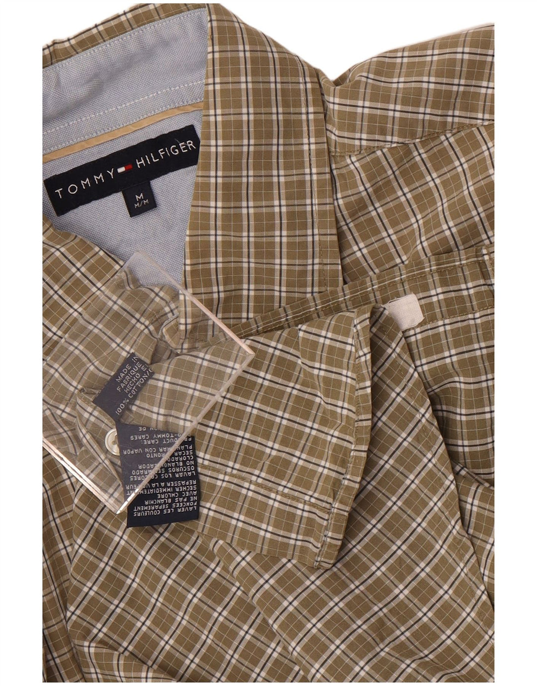 Camisa masculina Tommy Hilfiger média cáqui xadrez algodão