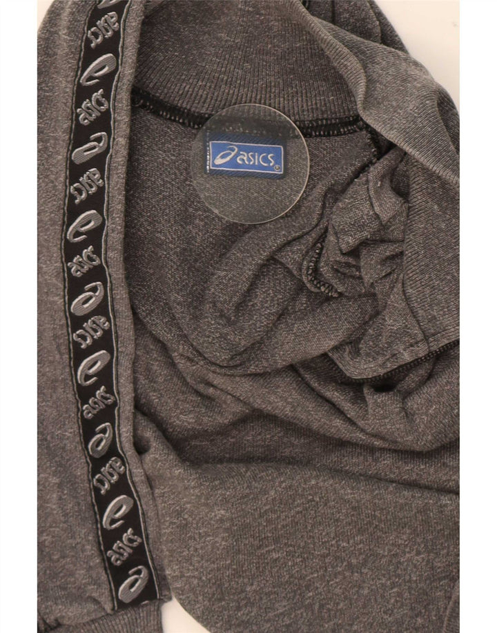 Asics Mens Zip Neck Graphic Top Manga Longa Pequeno Colourblock Cinza