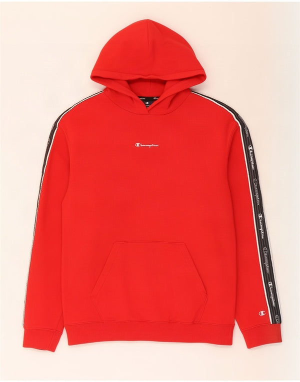 Jumper masculino com capuz gráfico Champion médio vermelho algodão colorblock