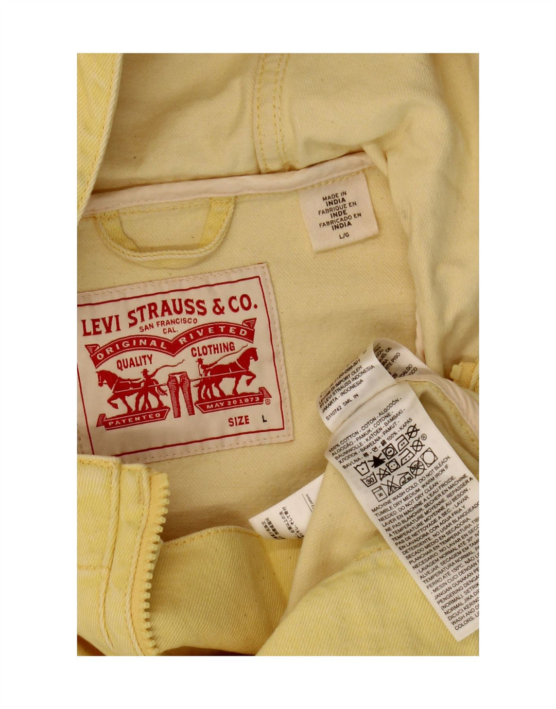Jaqueta jeans masculina com capuz Levi's UK 40 grande algodão amarelo