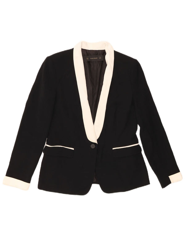 Zara Womens 1 Button Blazer Jacket UK 10 Small Black Colourblock Polyester