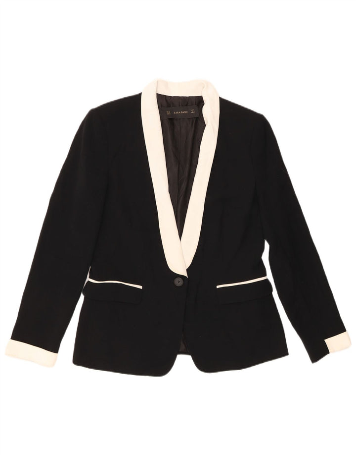 Jaqueta blazer feminina Zara com 1 botão Reino Unido 10 pequeno preto colorblock poliéster