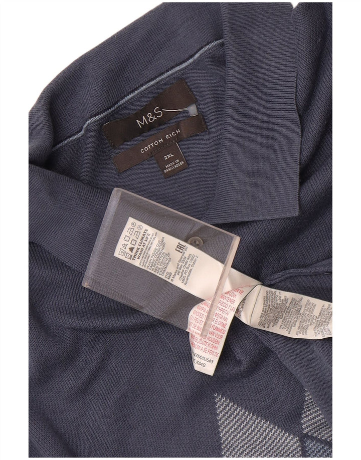 Suéter masculino Marks & Spencer com gola polo 2XL azul Argyle/Diamante