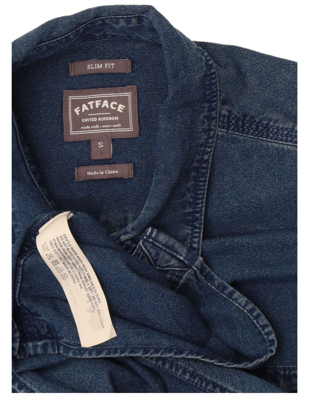 Fat Face Mens Slim Fit Camisa Jeans Pequeno Algodão Azul