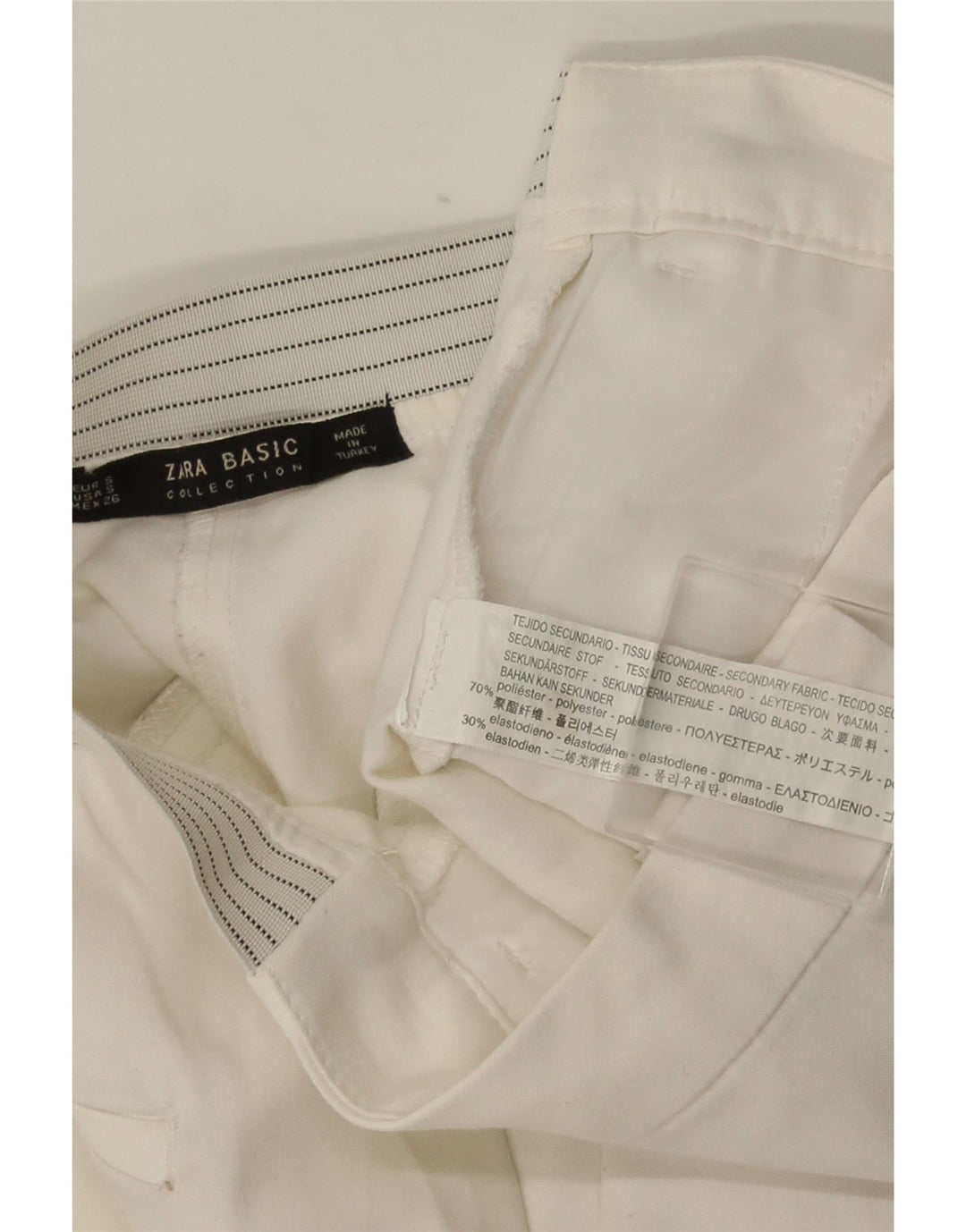 ZARA Calça Chino Feminina Slim Pequena W26 L28 Poliéster Branco