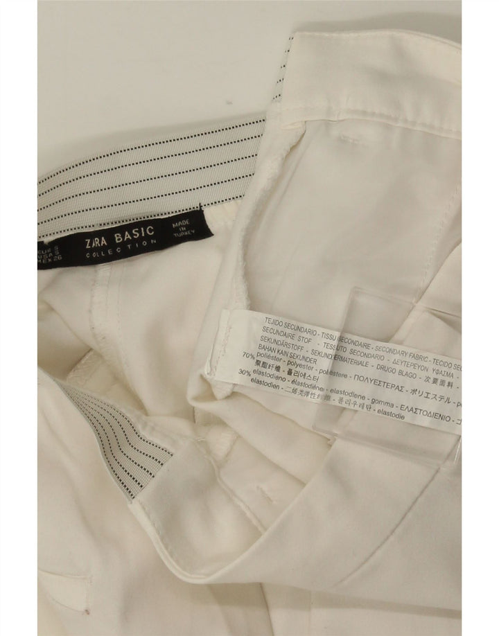 ZARA Calça Chino Feminina Slim Pequena W26 L28 Poliéster Branco