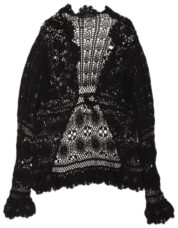Cardigan feminino transparente da Coast UK 12 médio preto floral