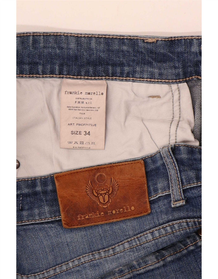 Frankie Morello Calça jeans masculina desgastada W34 L29 algodão azul