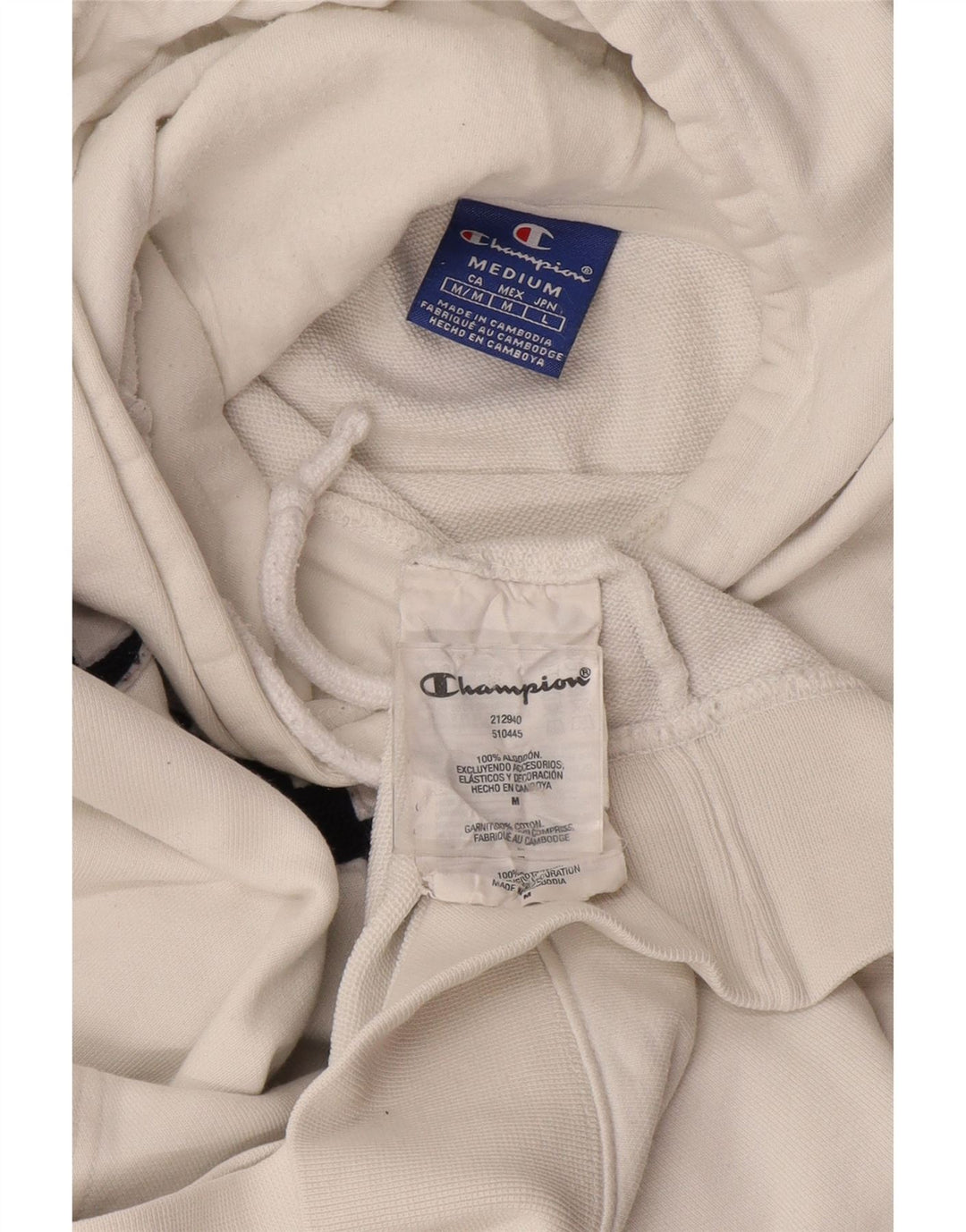 CHAMPION Suéter masculino com capuz gráfico médio algodão branco