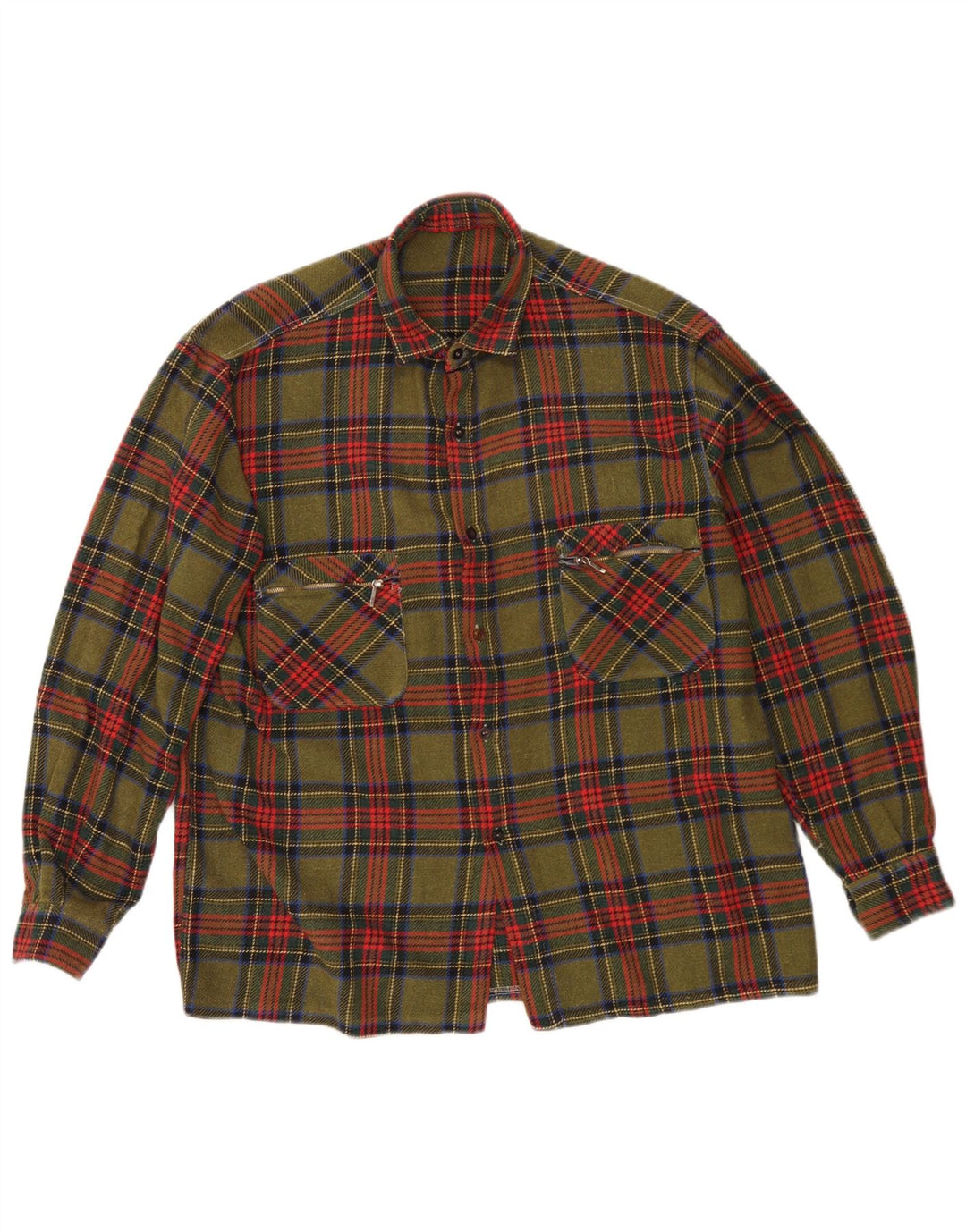Camisa masculina vintage de flanela média xadrez cáqui