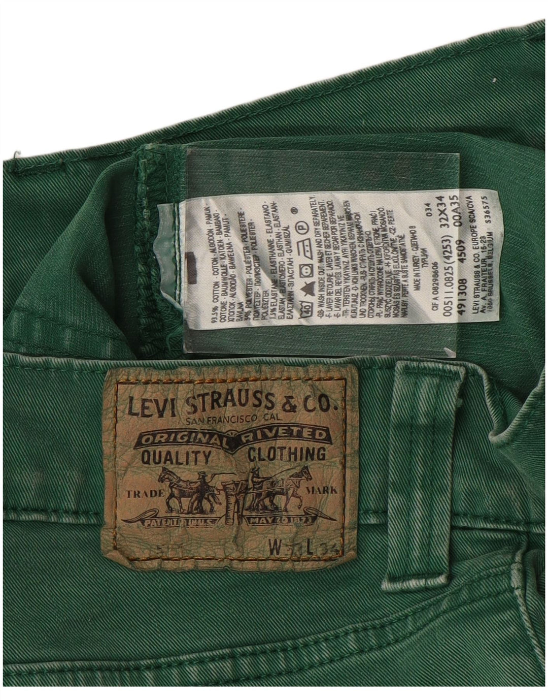 LEVI'S Masculino 511 Joggers Slim Jeans W32 L29 Algodão Verde