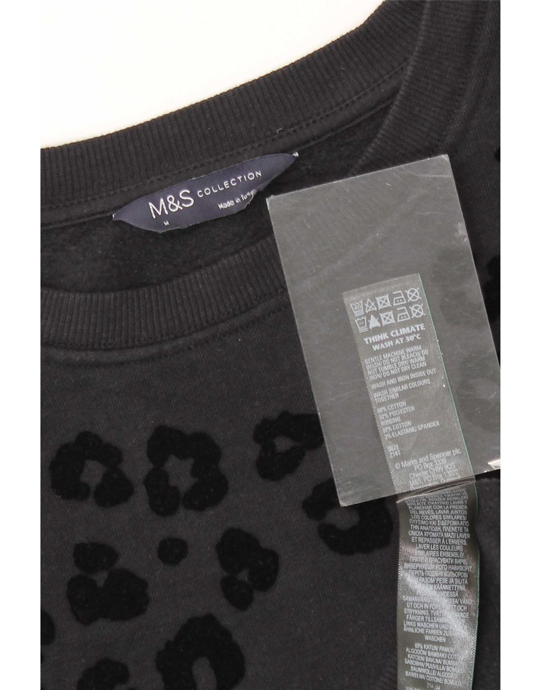 Suéter feminino Marks & Spencer UK 14 médio preto com estampa animal
