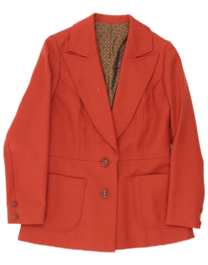 Jaqueta blazer vintage feminina com 2 botões UK 10 pequena vermelha