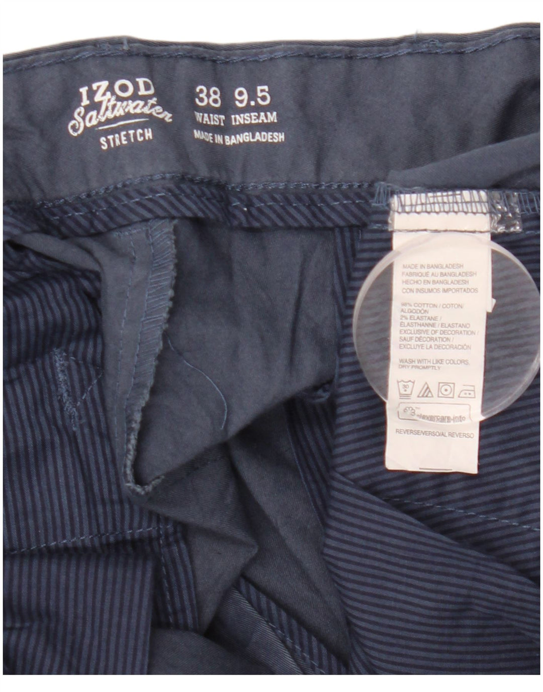 IZOD Masculino Salt Water Abstract Padrão Chino Shorts W38 XL Azul Marinho