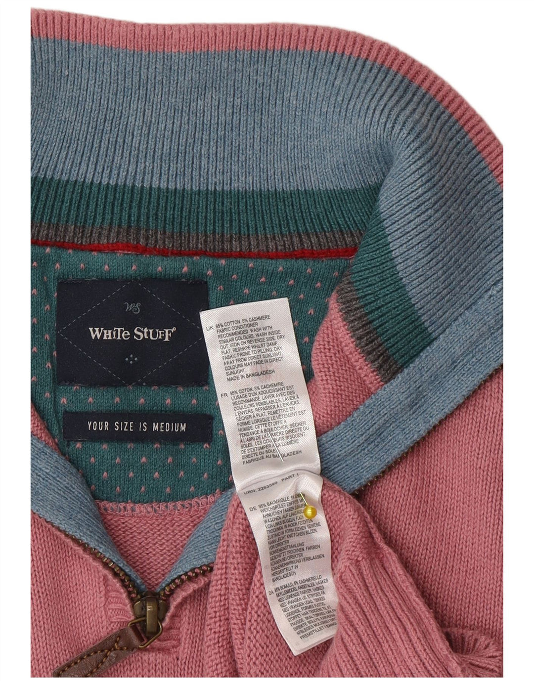 Suéter masculino branco com zíper e gola em algodão rosa médio