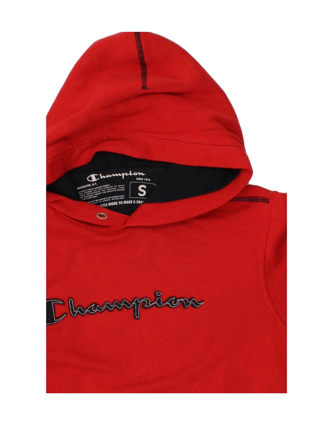 CHAMPION Mens Graphic Hoodie Jumper Small Red Cotton Vintage Champion and Second-Hand Champion from Messina Hembry 