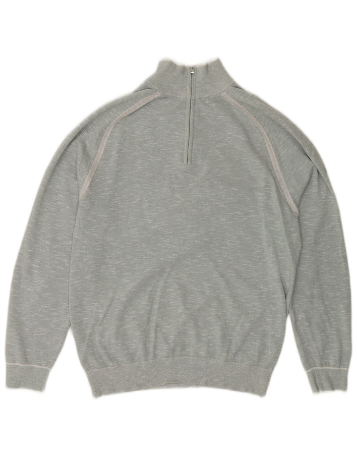 Suéter masculino Reiss com zíper e gola alta de algodão manchado azul médio