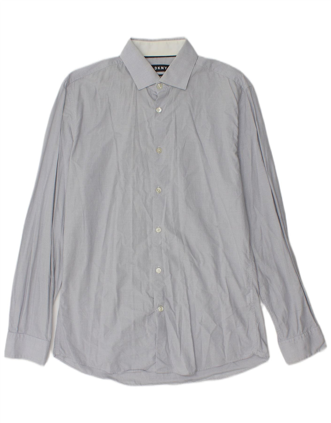 Camisa masculina Dkny Slim Fit tamanho 39 15 1/2 algodão xadrez azul médio
