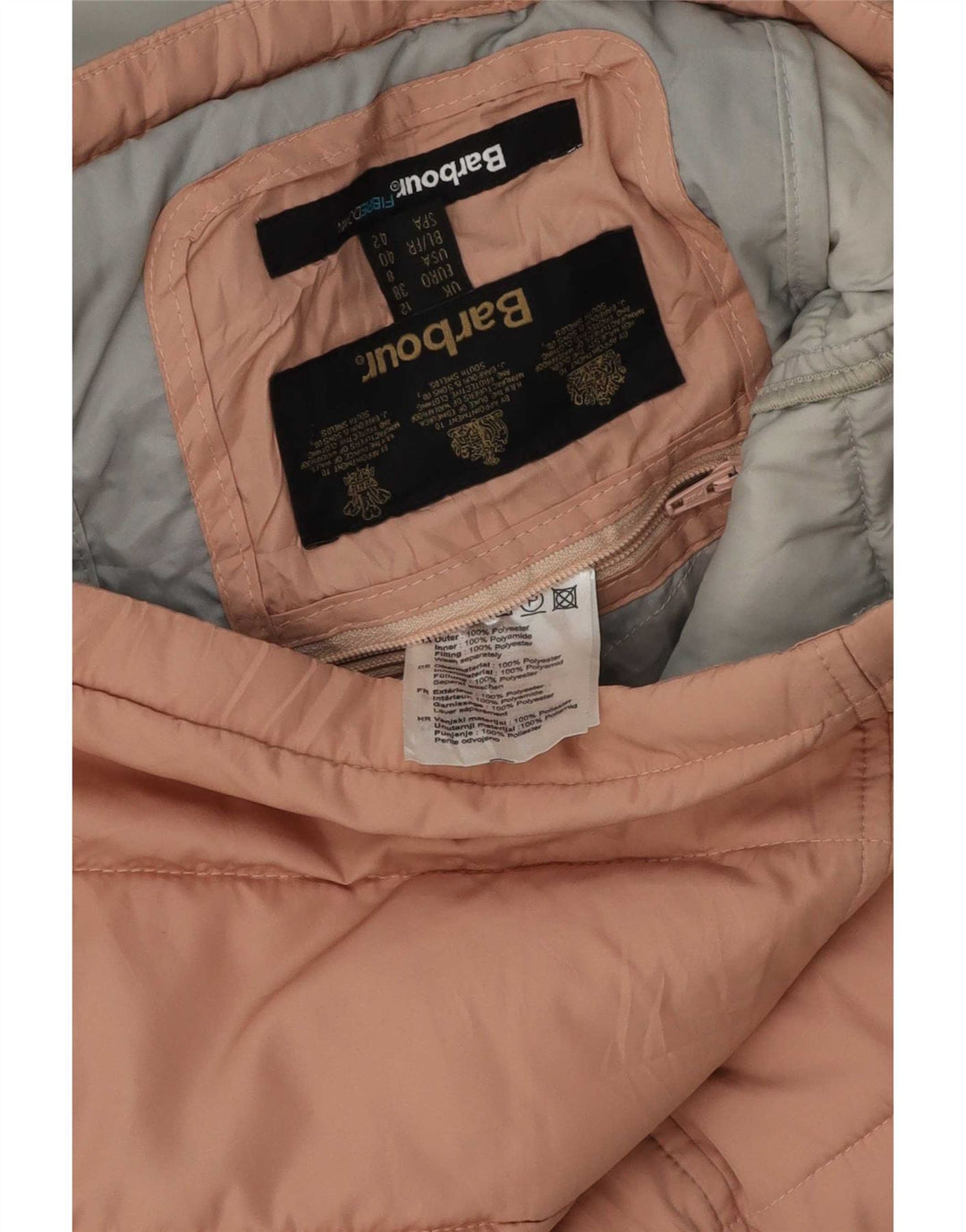 Colete acolchoado com capuz feminino Barbour UK 12 poliéster rosa médio