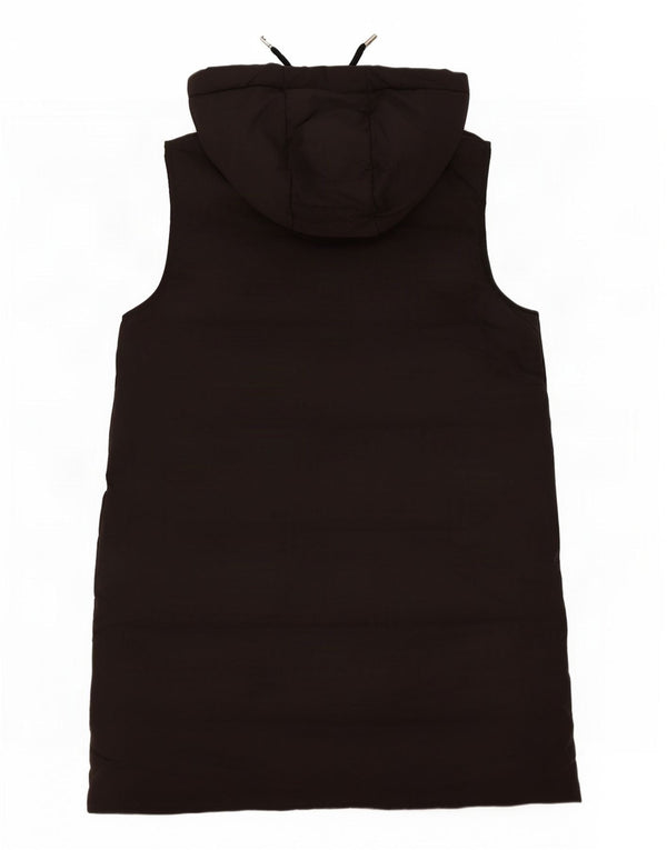 Zara Womens Longline Hooded Gilet UK 14 Médio Preto Poliéster