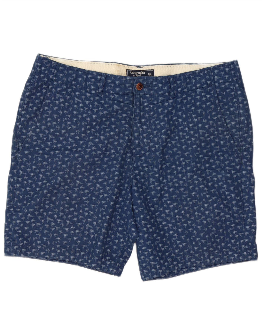 Shorts Chino masculino Abercrombie & Fitch com padrão abstrato W36 grande azul marinho