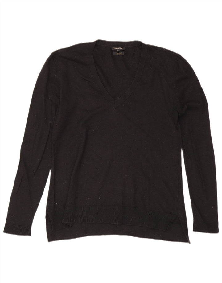Suéter feminino Massimo Dutti com decote em V Reino Unido 14 grande lã preta
