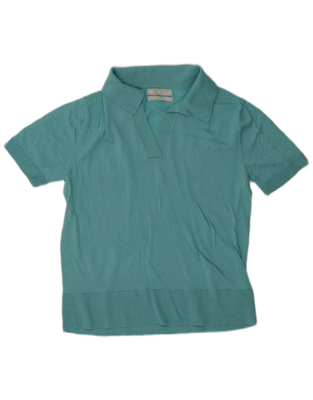 Camisa polo feminina Marks & Spencer Reino Unido 12 lã merino azul médio