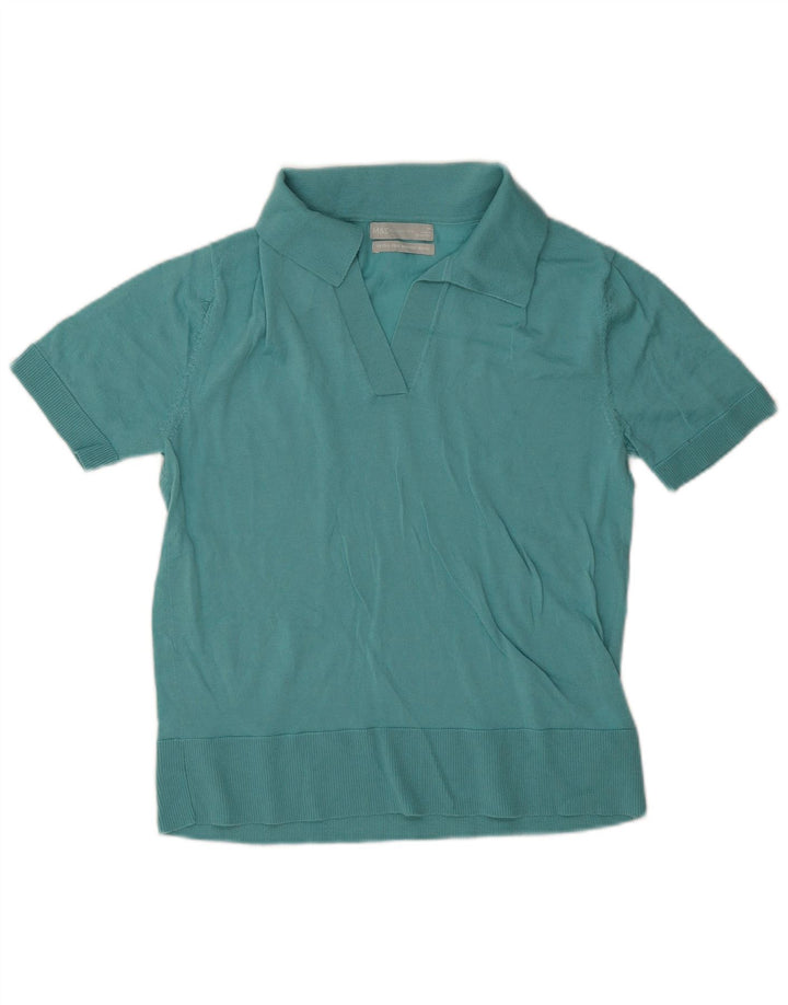Camisa polo feminina Marks & Spencer Reino Unido 12 lã merino azul médio