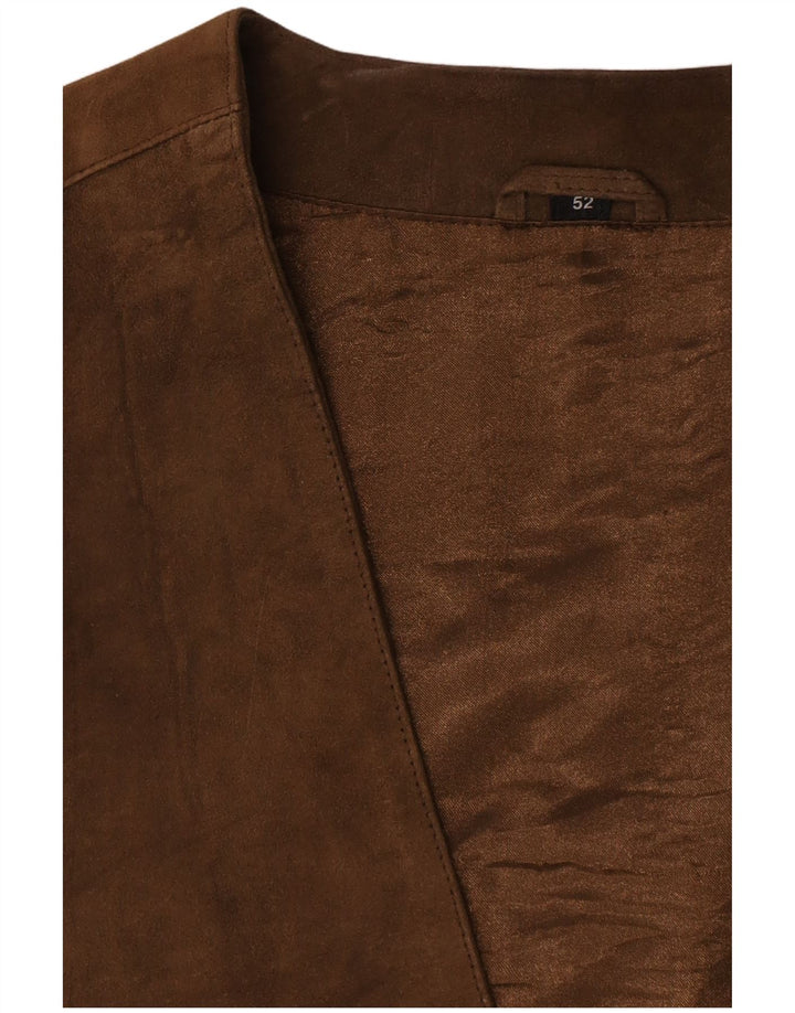 Colete masculino vintage de camurça IT 52 grande couro marrom