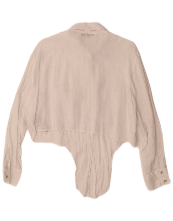 Zara Camisa Feminina Crop Front Tie UK 18 XL Linho Branco