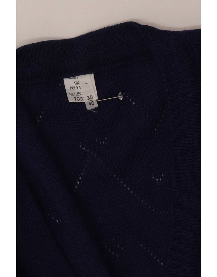 Suéter cardigã feminino vintage UE 38/40 azul médio Chevron poliacrílico